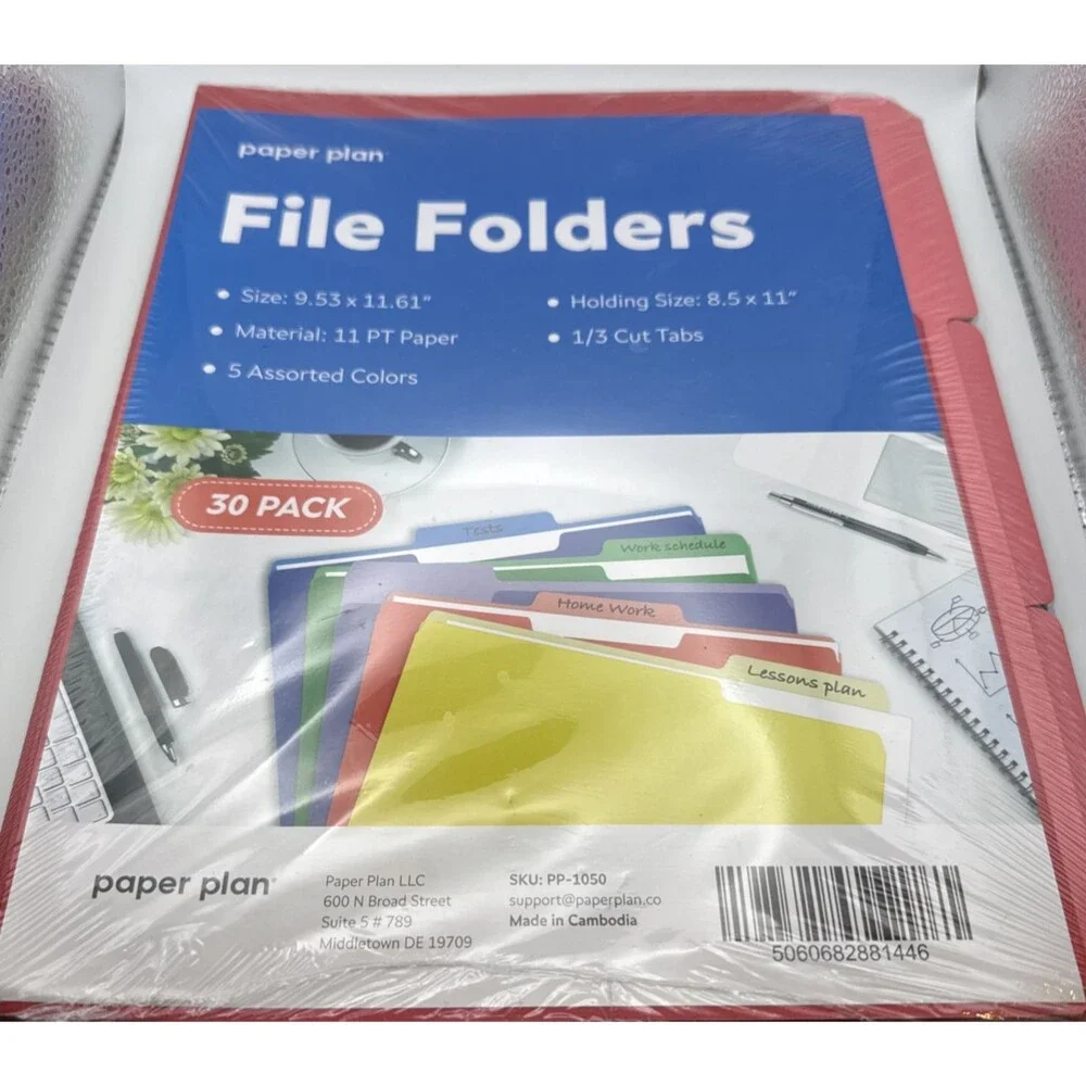Paper Plan File Folders 30 Pack • Reversible Multi-Color • Letter Size • 1/3 Cut